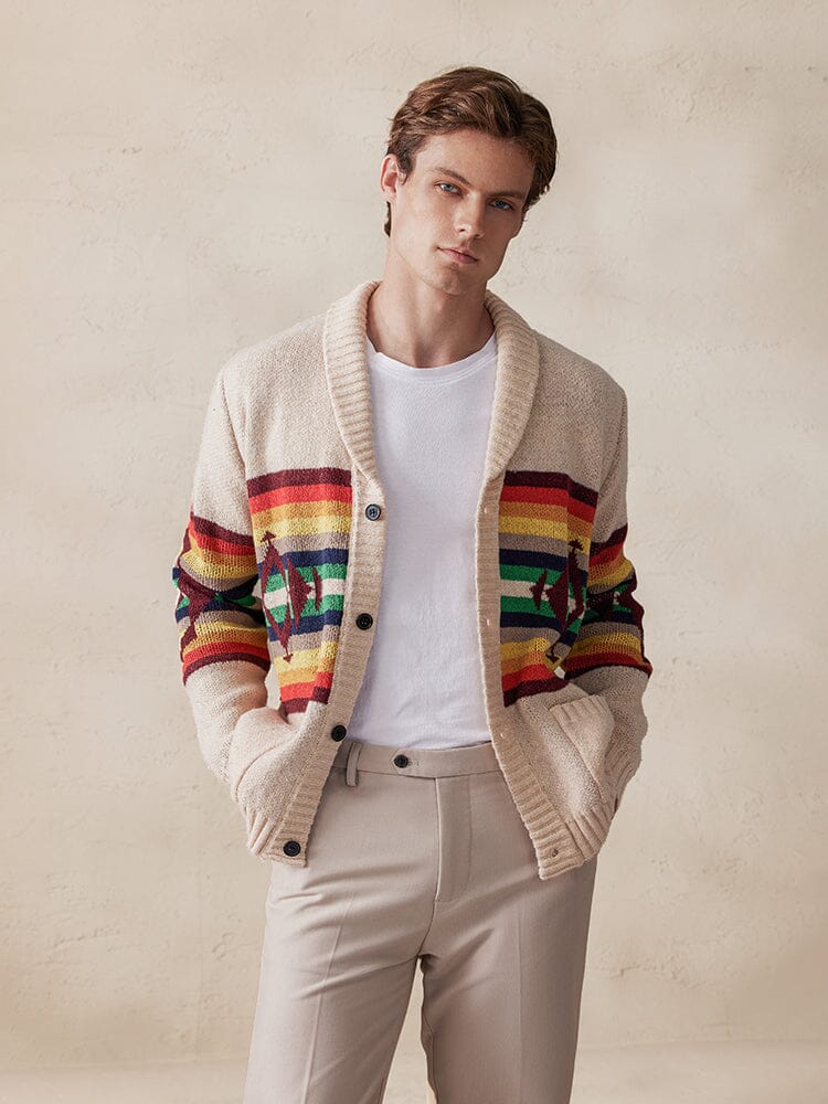 Cardigan colorido con diseño gráfico