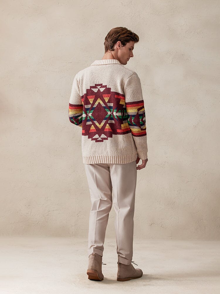 Cardigan colorido con diseño gráfico