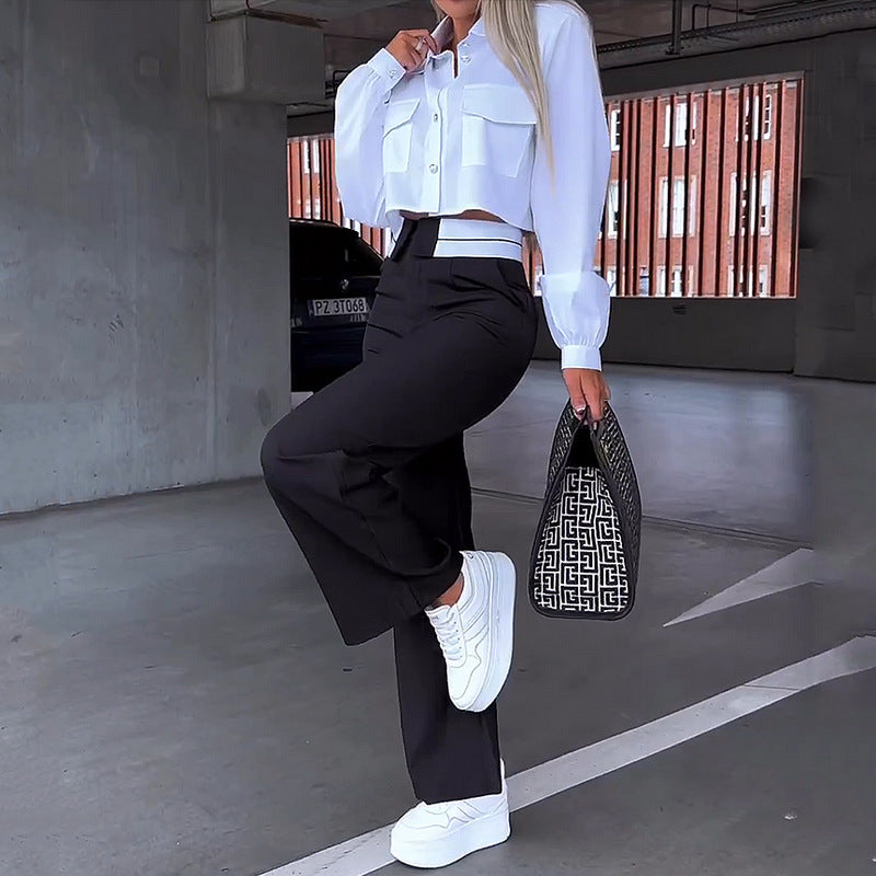 Camisa y Pantalón de traje holgado de moda para mujer(CONJUNTO)