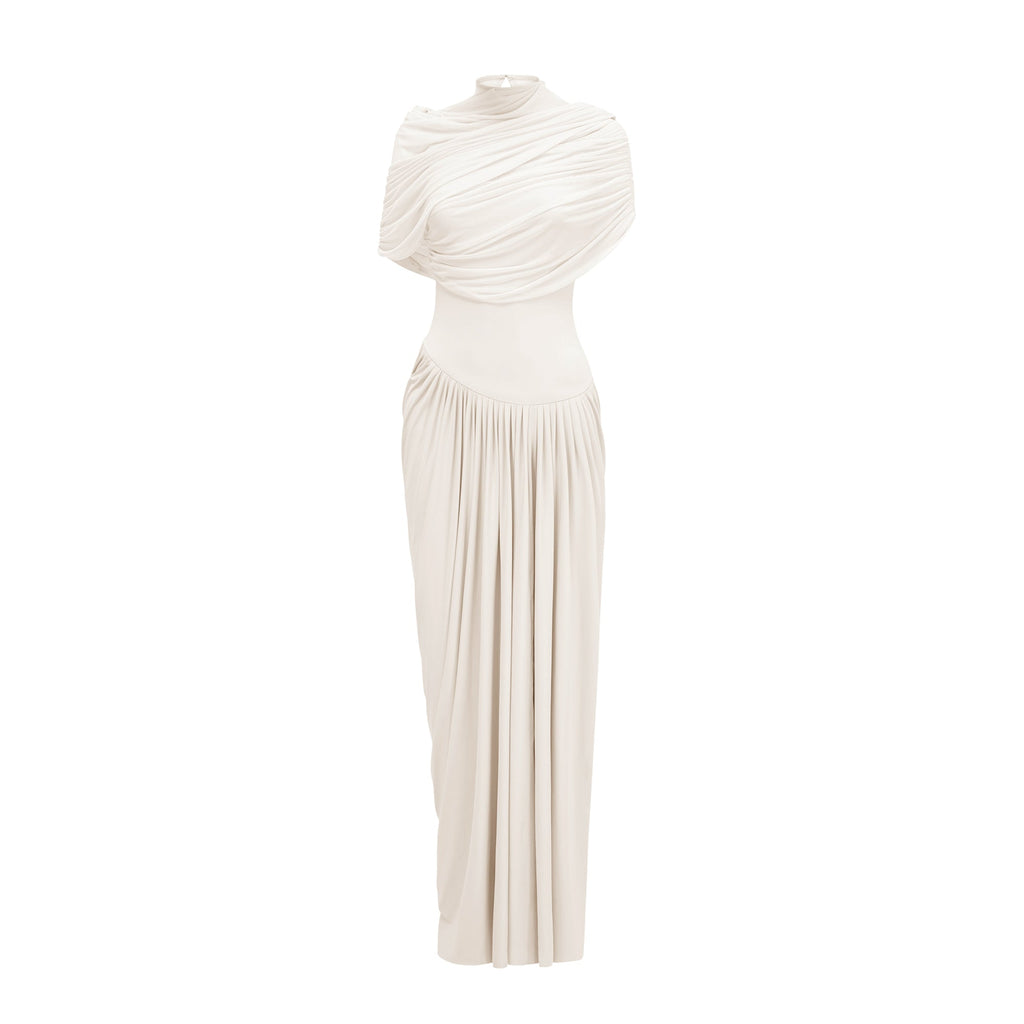 Vestido maxi plisado asimétrico