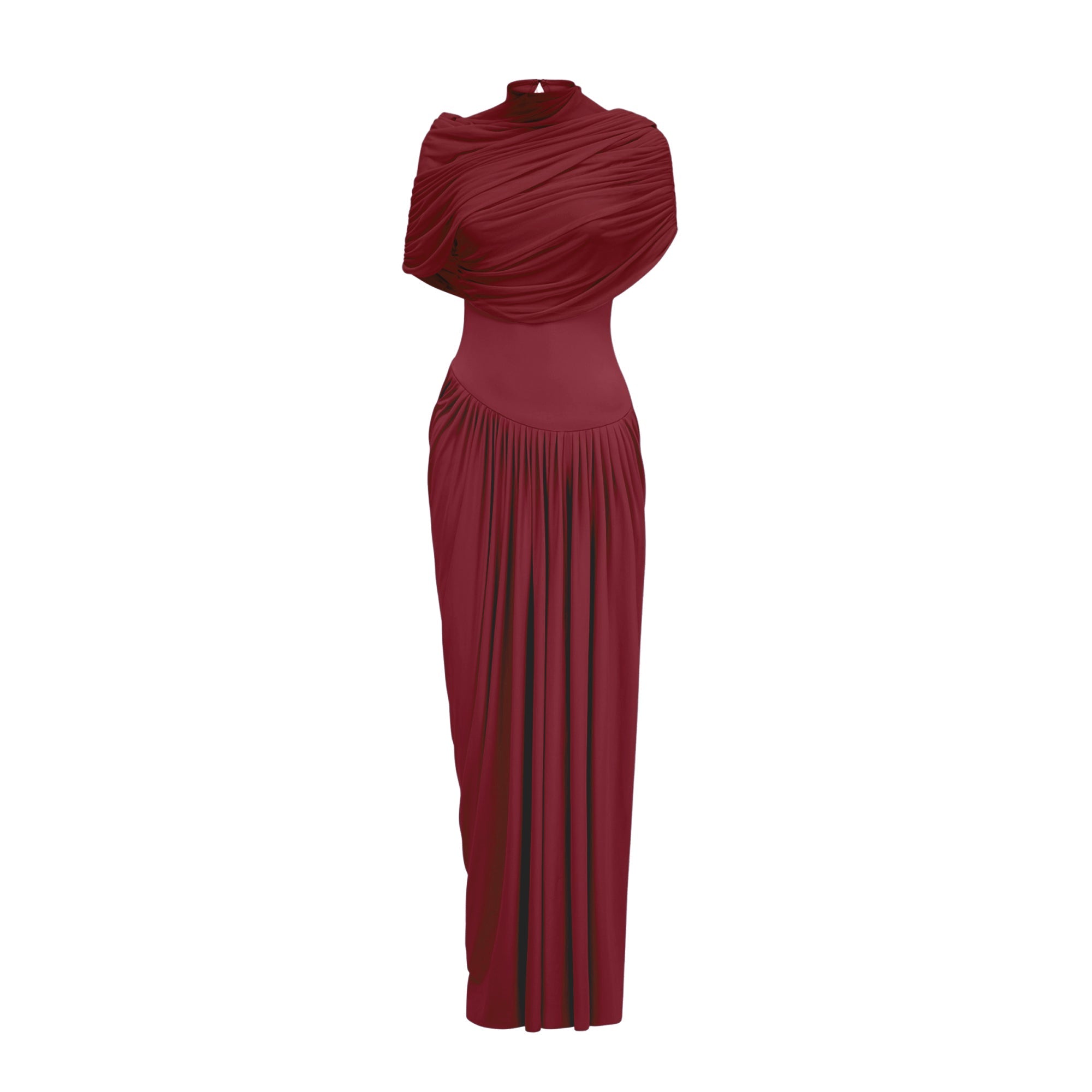 Vestido maxi plisado asimétrico