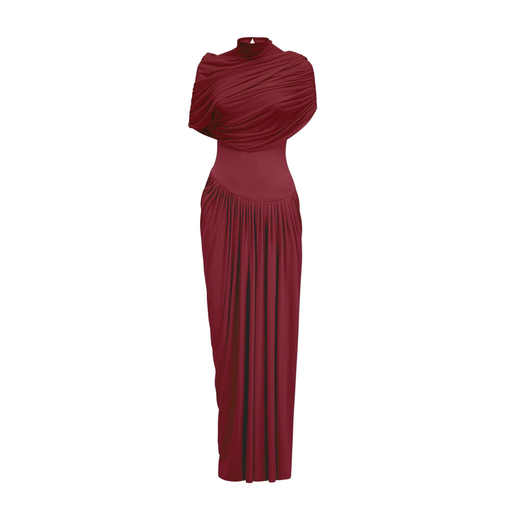 Vestido maxi plisado asimétrico