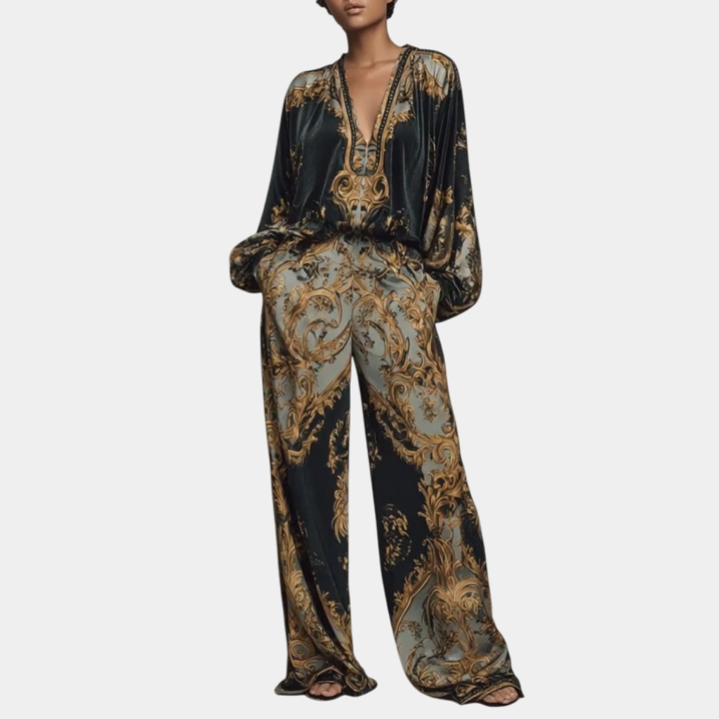 Valentina | Conjunto Floral Barroco con Pantalón Palazzo