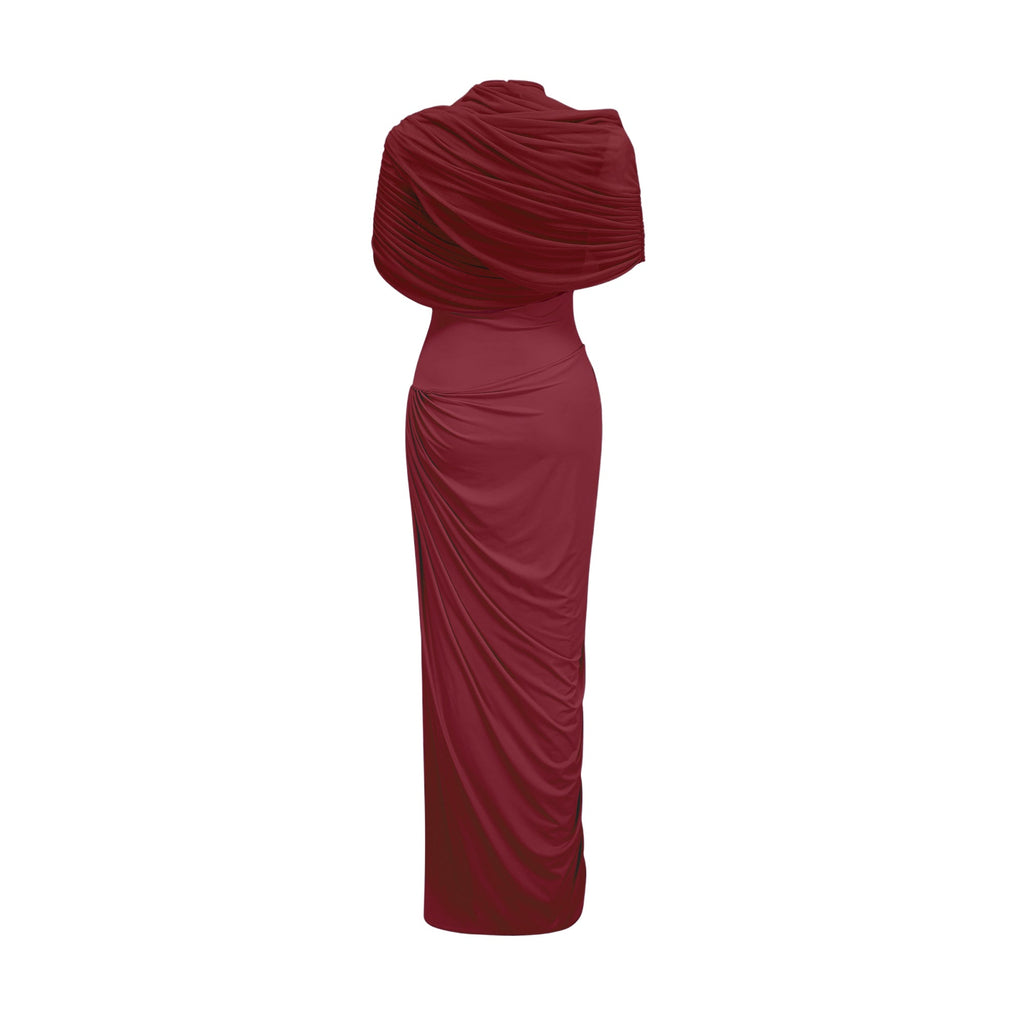 Vestido maxi plisado asimétrico