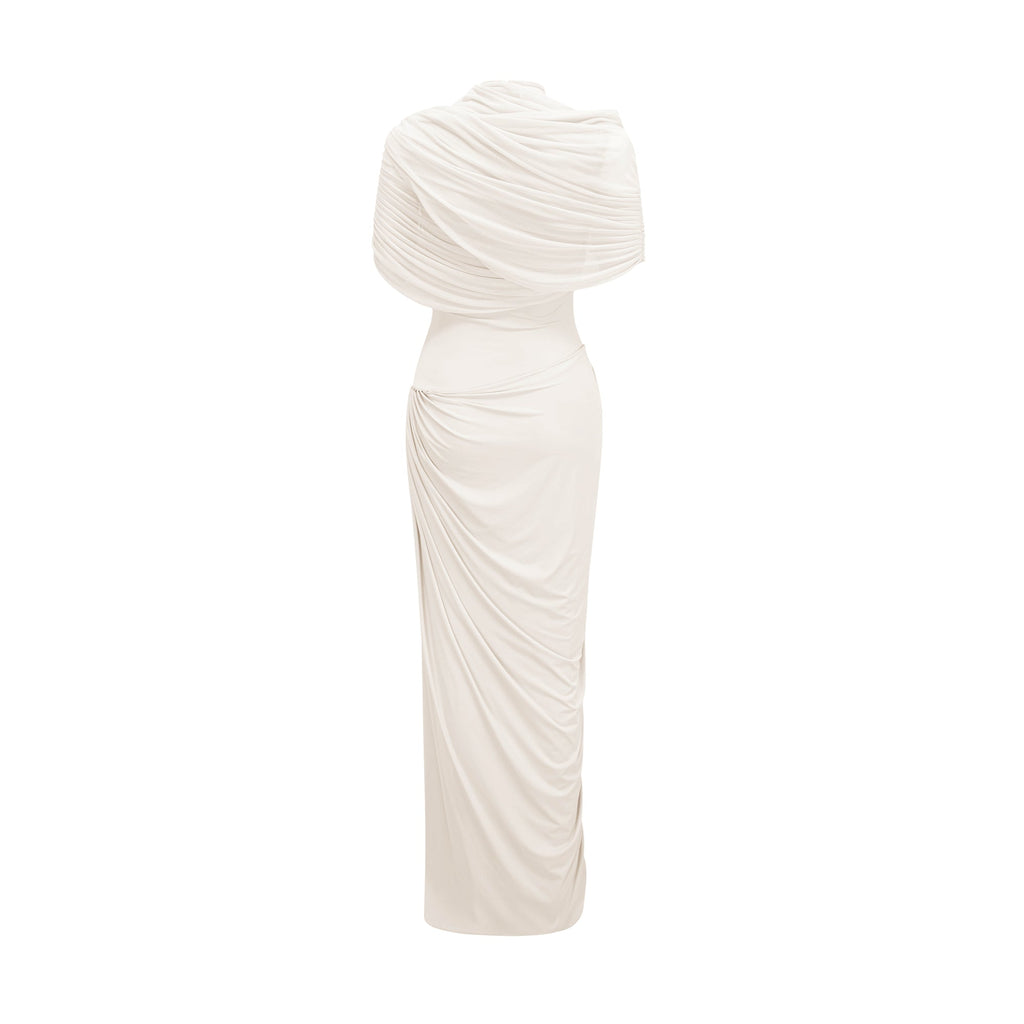 Vestido maxi plisado asimétrico