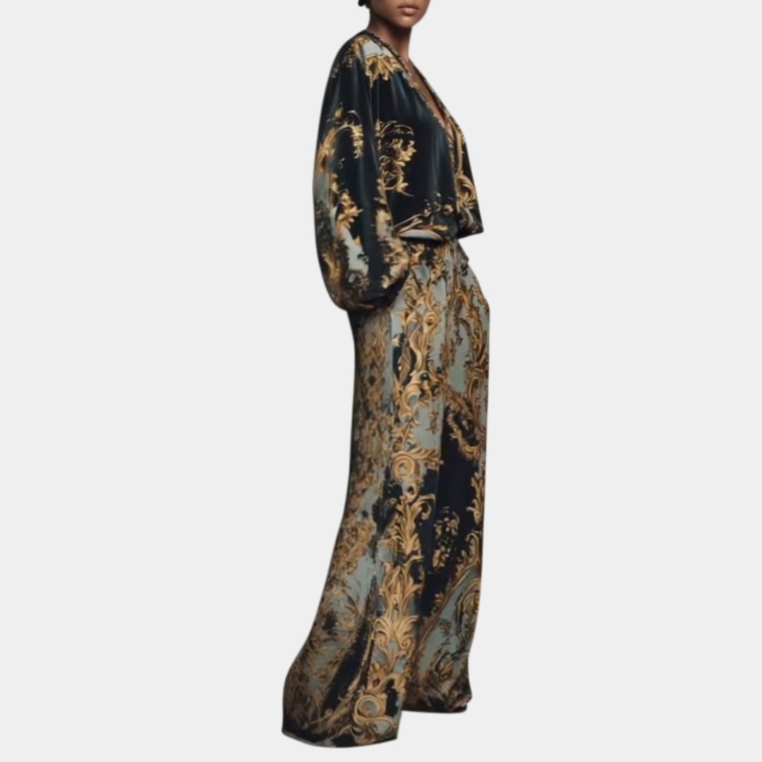 Valentina | Conjunto Floral Barroco con Pantalón Palazzo