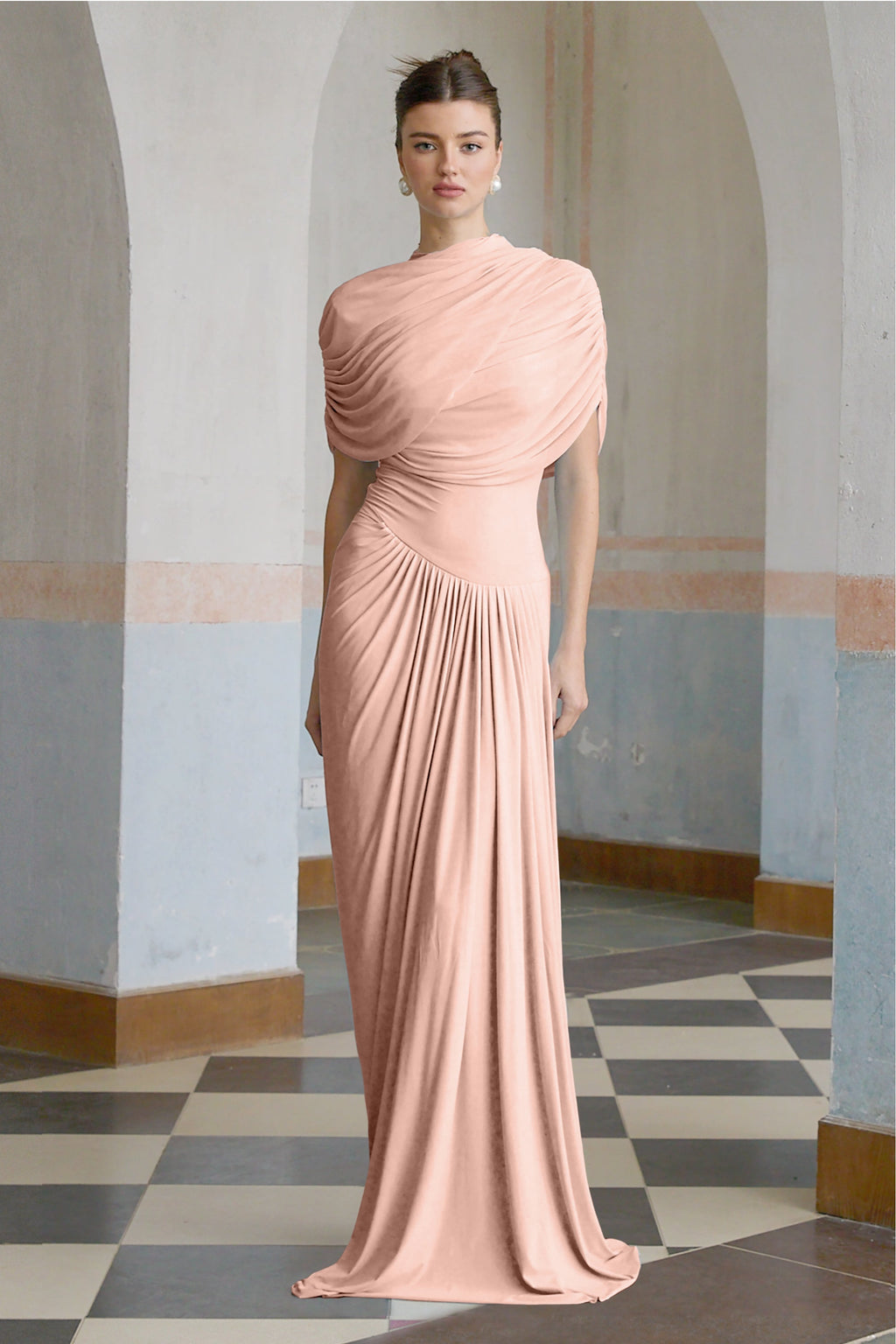 Vestido maxi plisado asimétrico