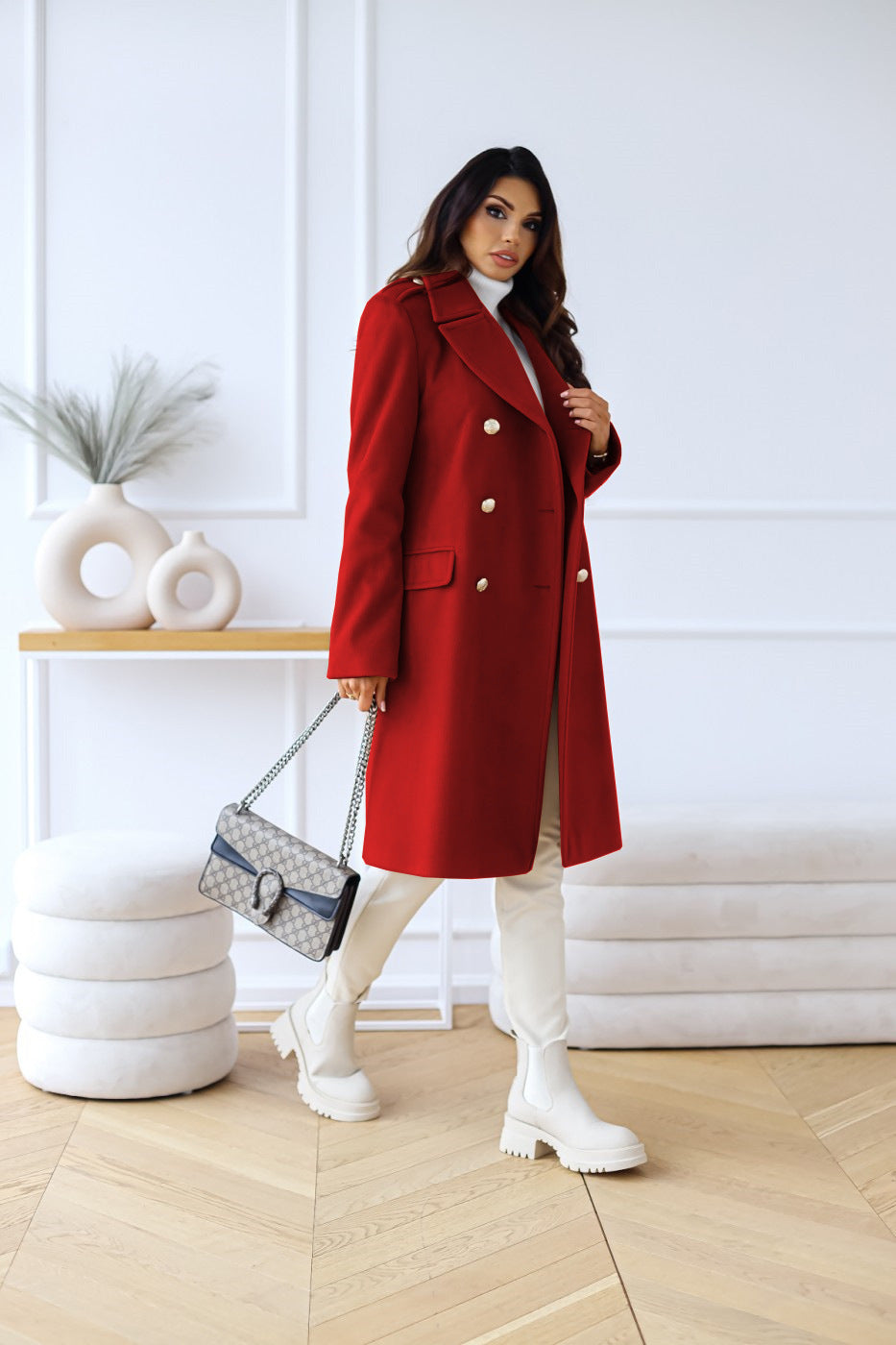Abrigo largo de invierno para mujer de doble botonadura