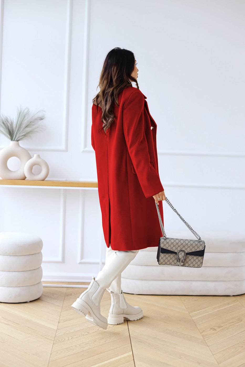 Abrigo largo de invierno para mujer de doble botonadura