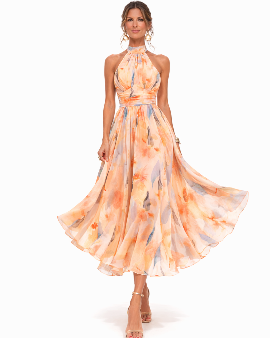 Aurora | Vestido con escote americano y estampado en acuarela