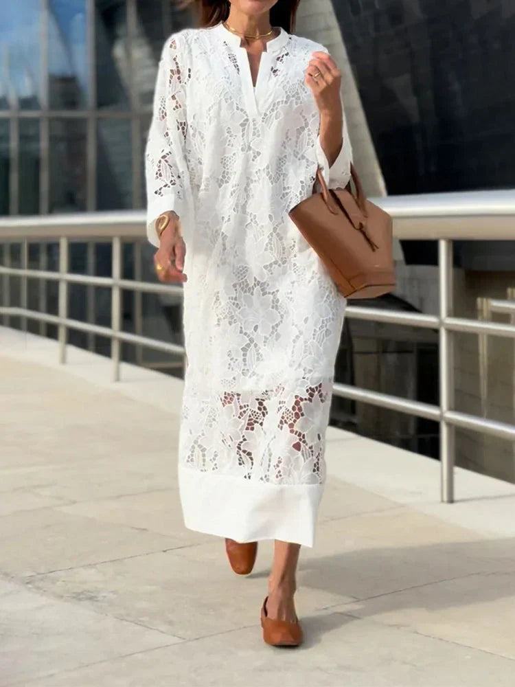 Vestido largo de encaje floral