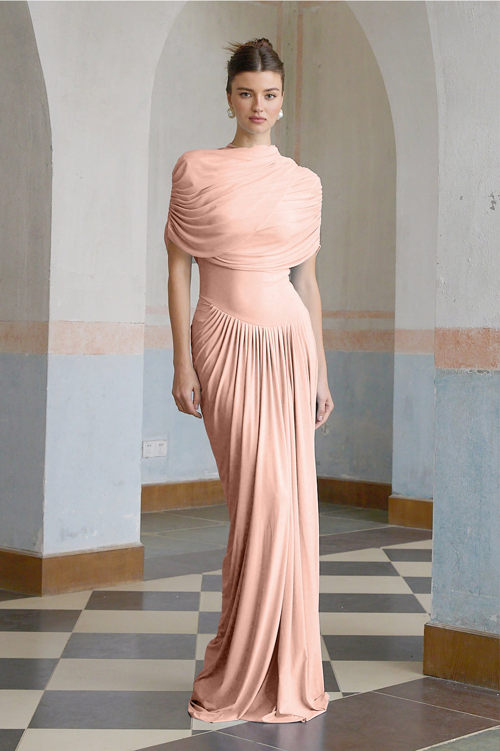 Vestido maxi plisado asimétrico