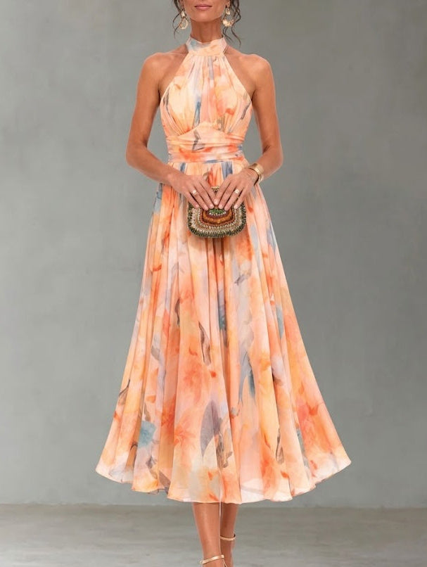 Aurora | Vestido con escote americano y estampado en acuarela