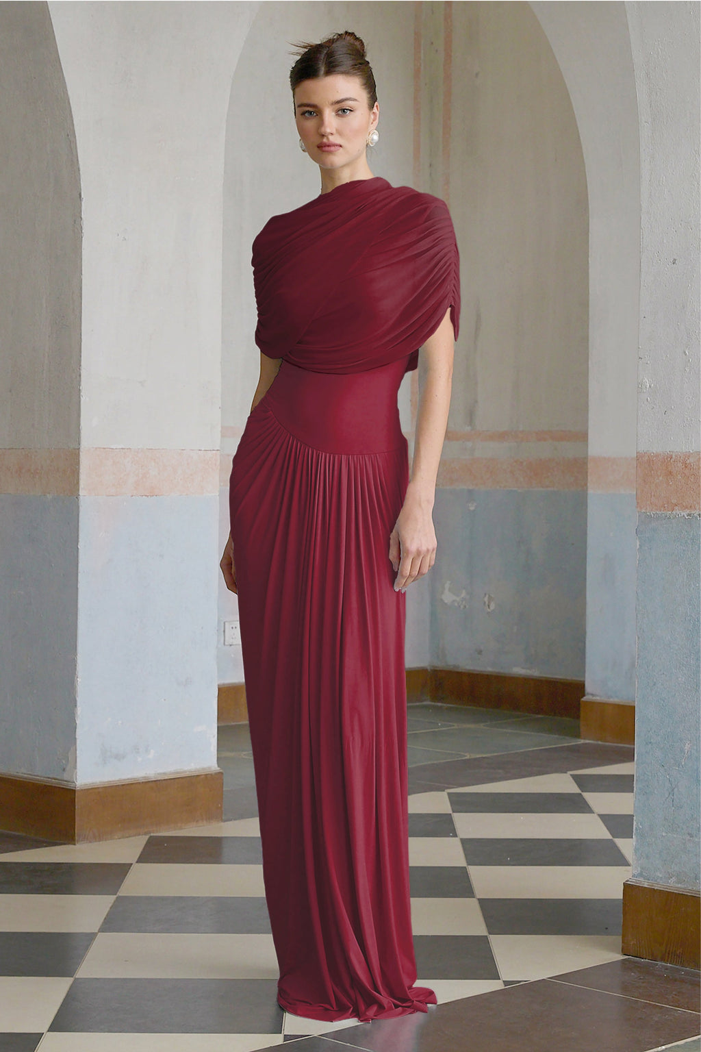 Vestido maxi plisado asimétrico