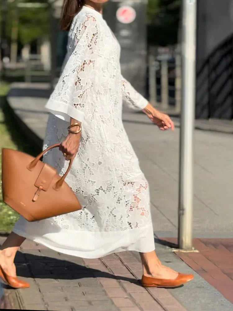 Vestido largo de encaje floral