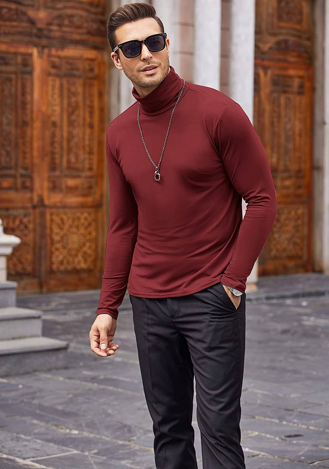 Suéter básico de algodón de cuello alto con ajuste entallado (Solo EE. UU.)