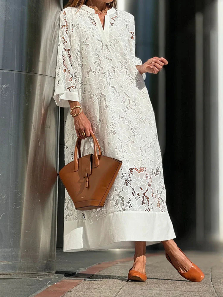 Vestido largo de encaje floral