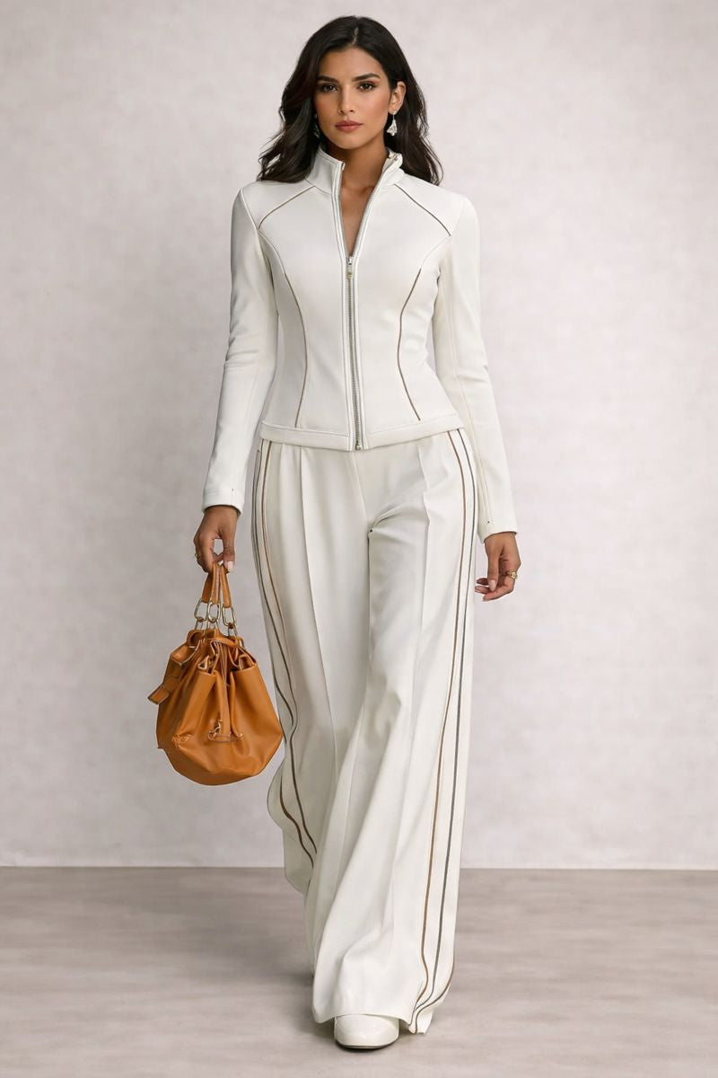 Traje con cuello alto cremallera