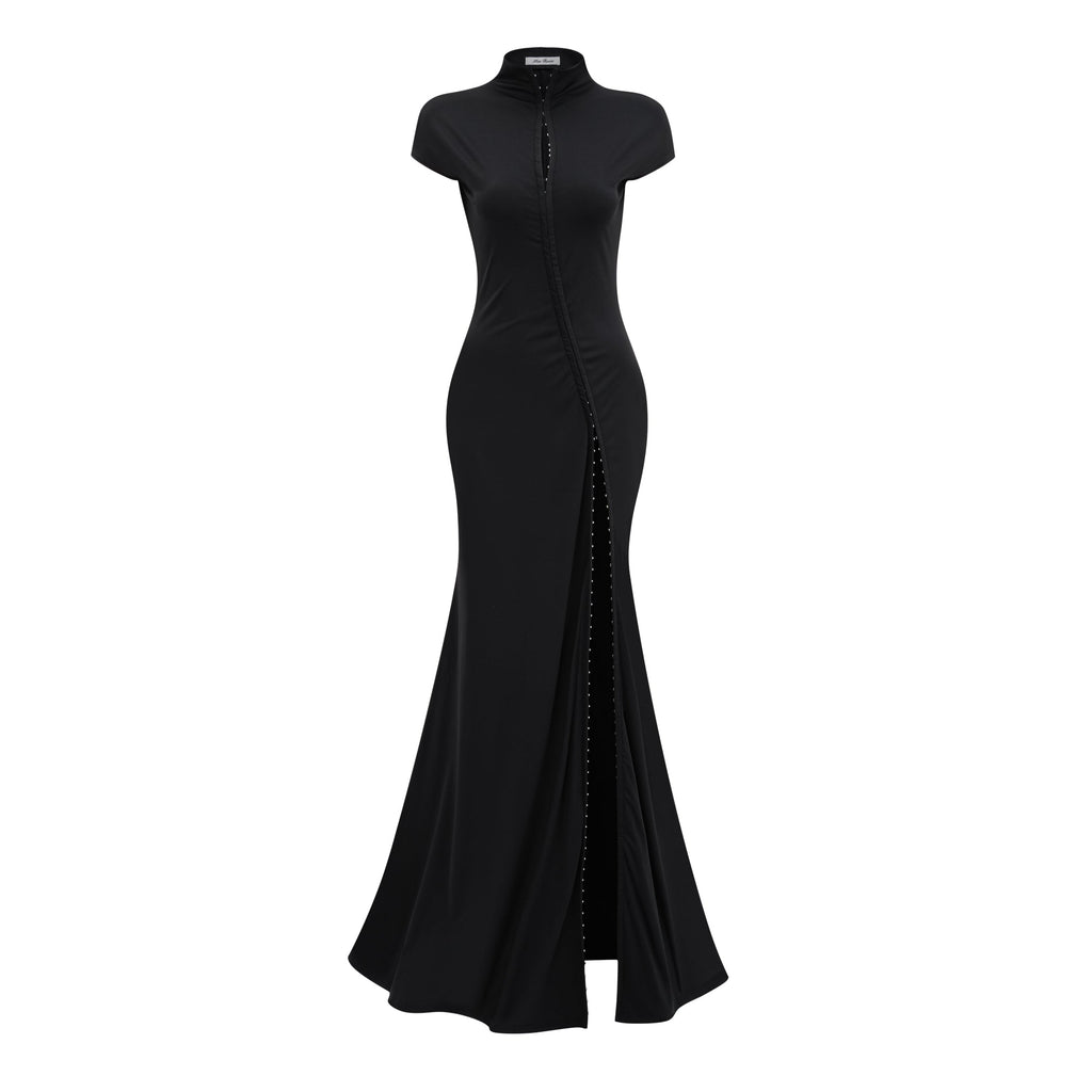 Vestido maxi negro con escote en ojo de cerradura