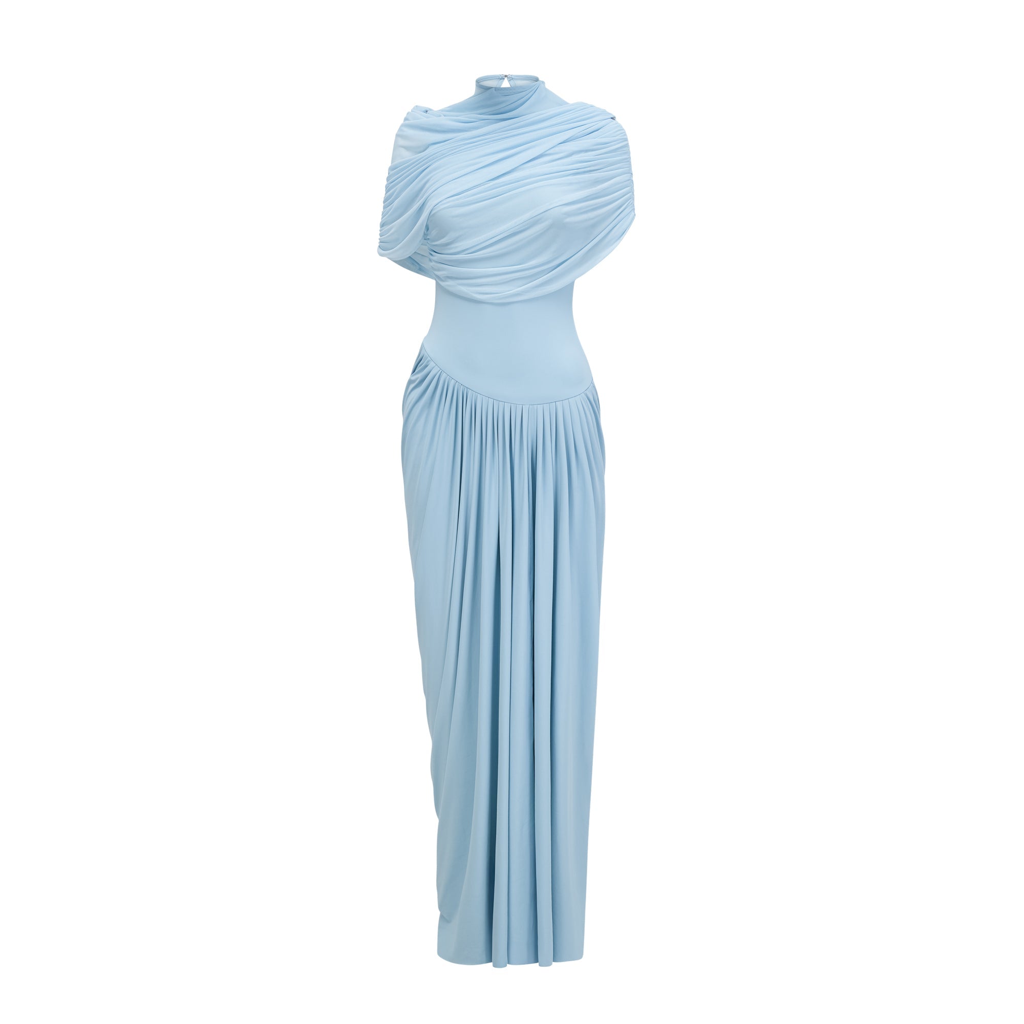 vestido maxi plisado asimétrico