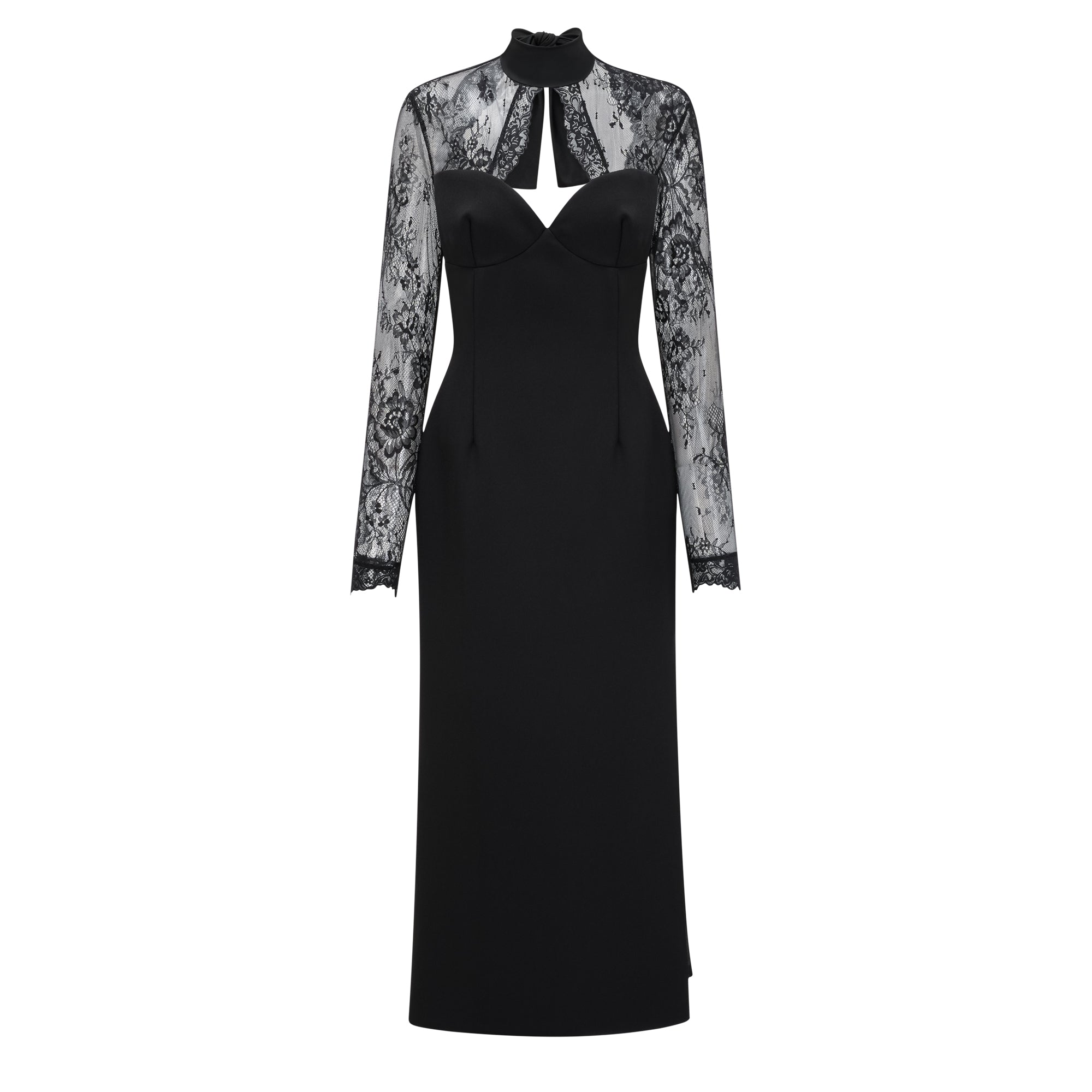 Vestido maxi con panel de encaje negro