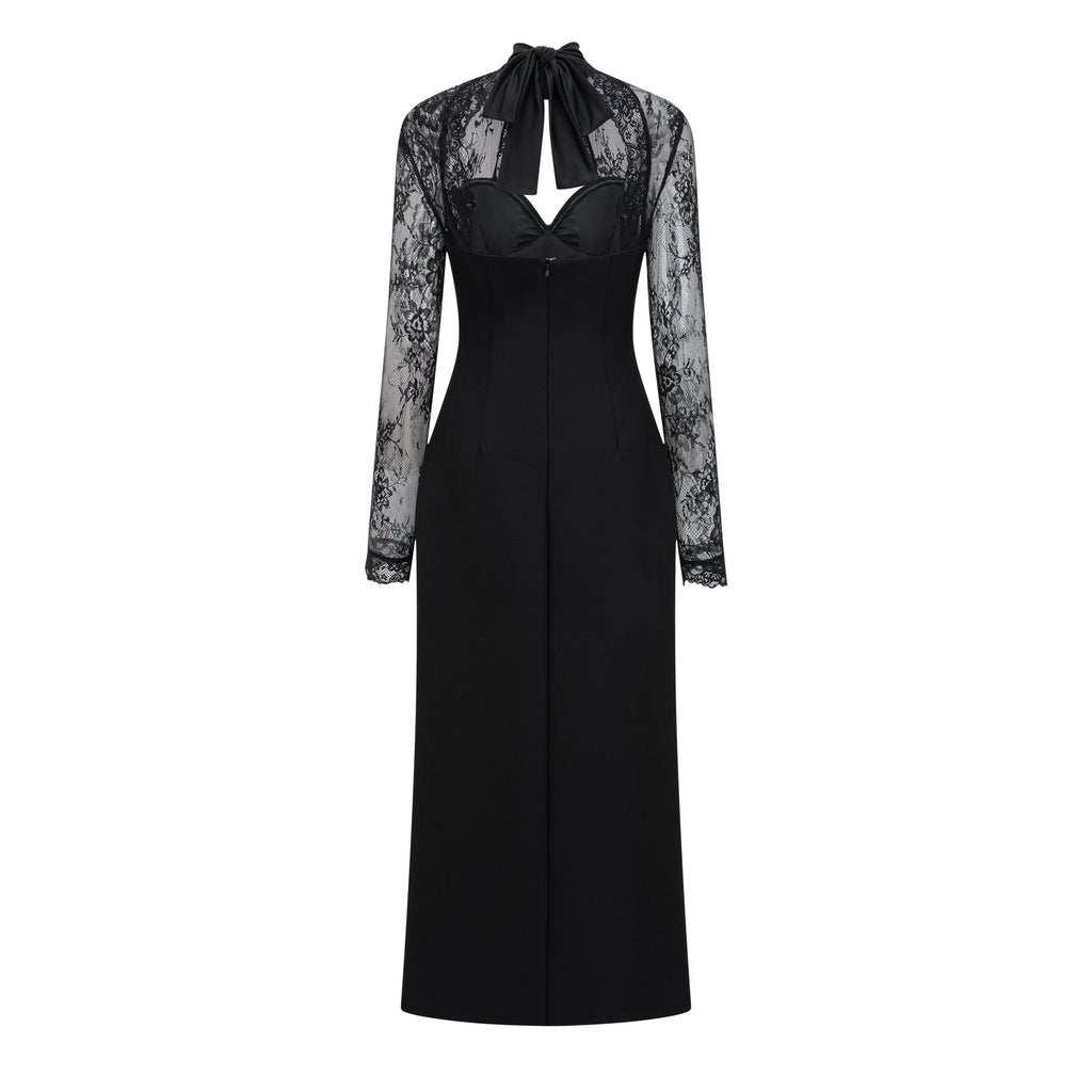 Vestido maxi con panel de encaje negro