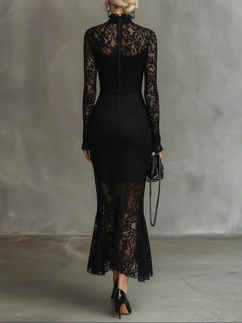 Vestido maxi de encaje con silueta sirena