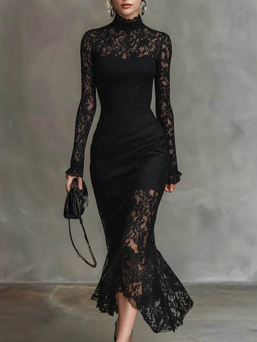 Vestido maxi de encaje con silueta sirena
