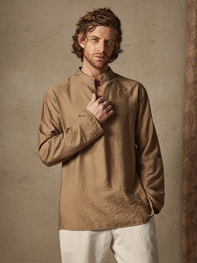Camisa de playa de lino de manga larga