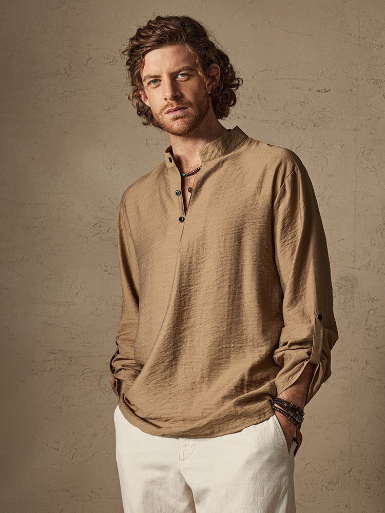 Camisa de playa de lino de manga larga