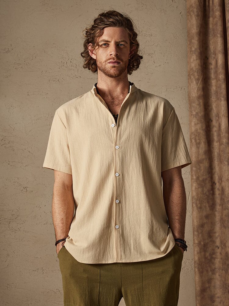 Camisa clásica de algodón y lino