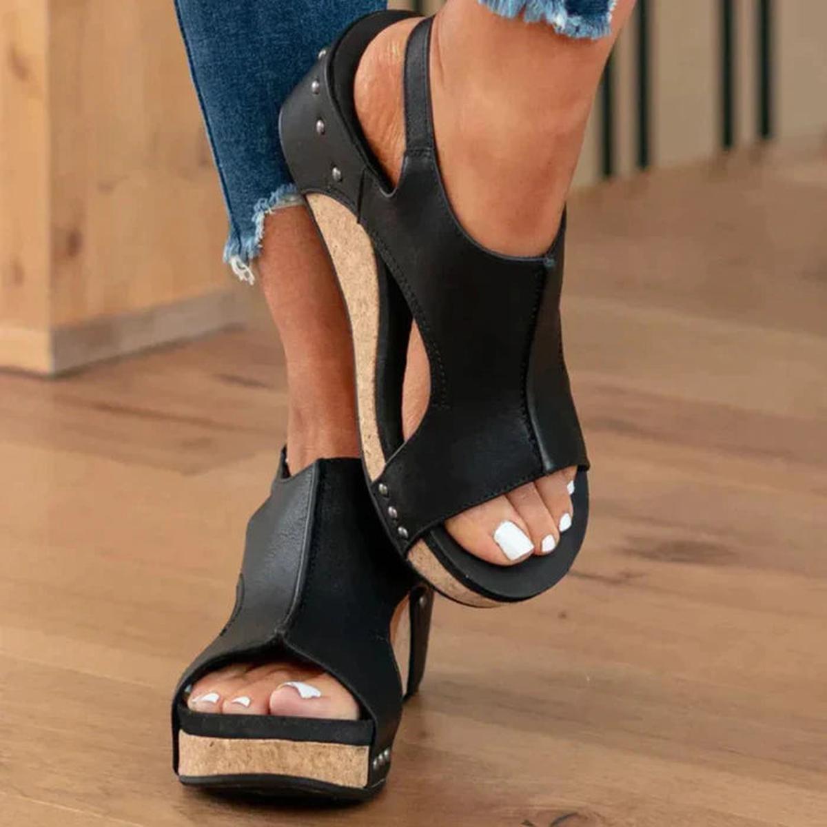 Angela | Sandalias de cuña para mujer con punta abierta