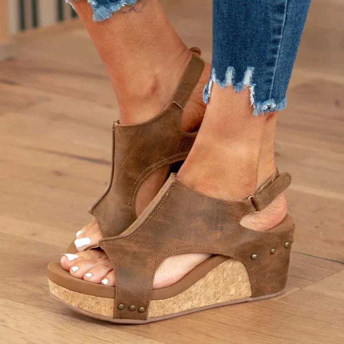 Angela | Sandalias de cuña para mujer con punta abierta