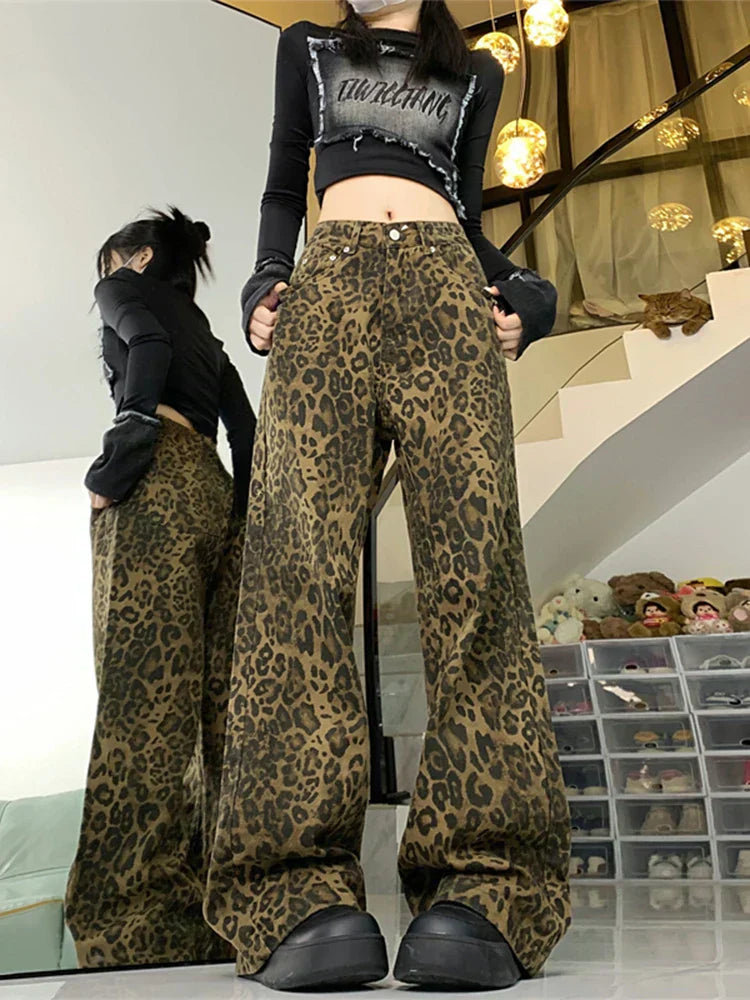 Jeans con Estampado de Leopardo