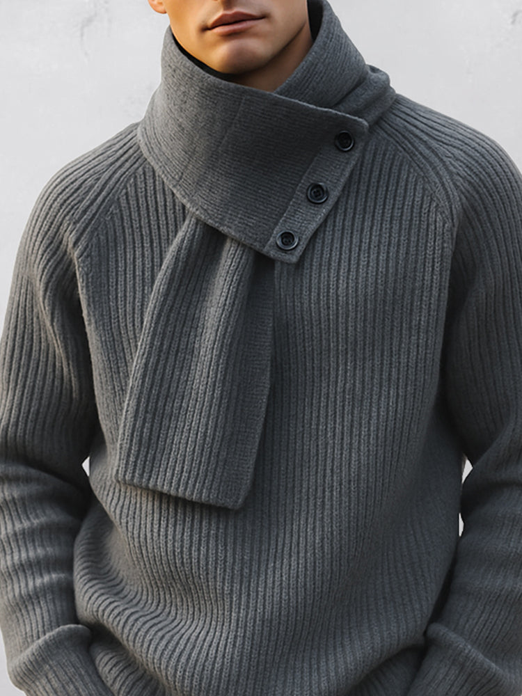 Conjunto minimalista de suéter de cuello redondo y bufanda
