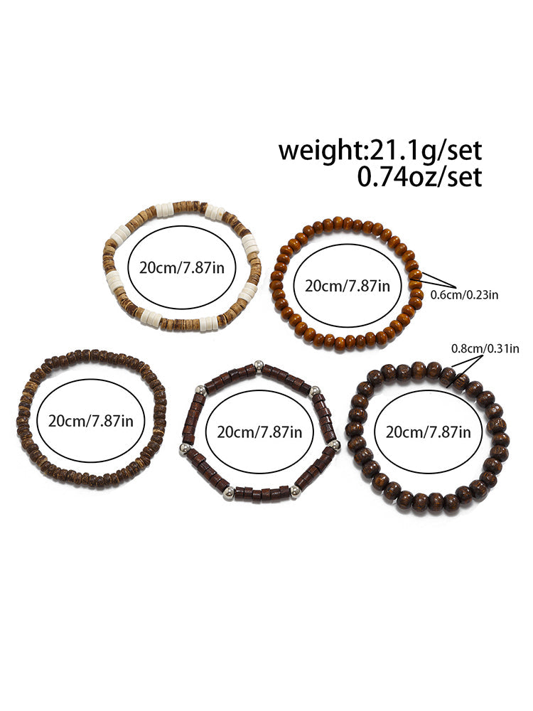 Set de 5 pulseras de madera retro