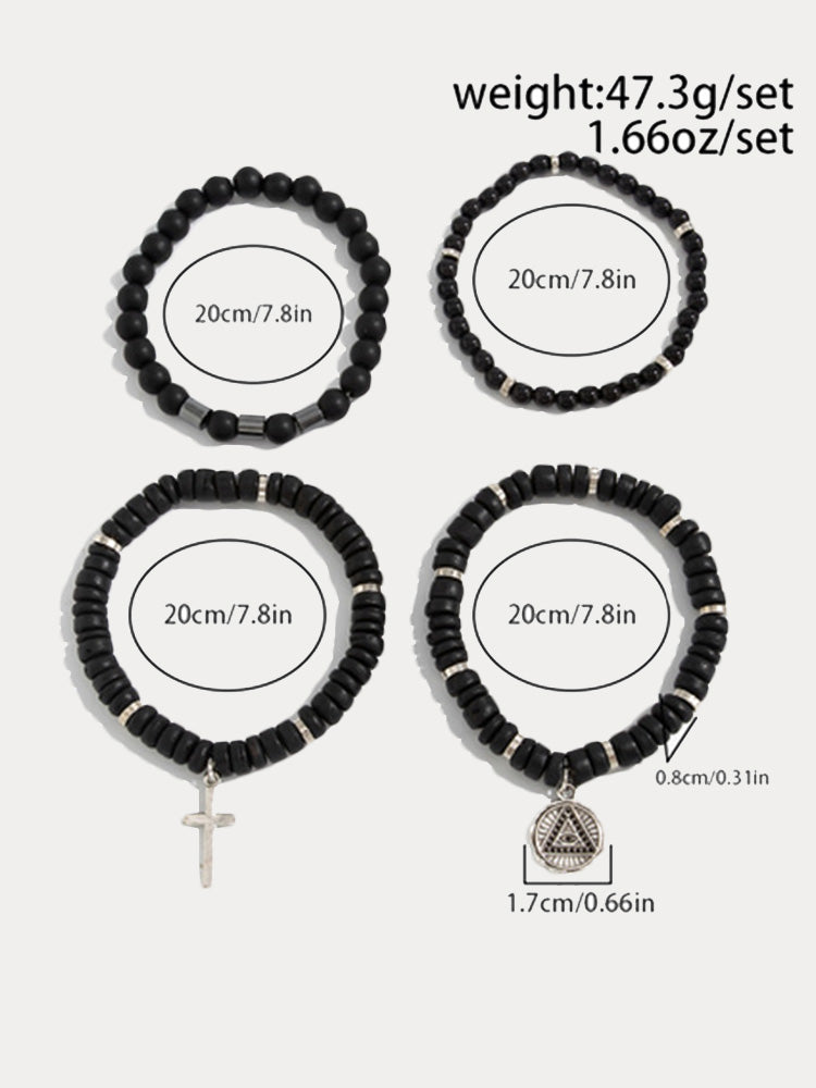 Set de 4 pulseras  de cuentas con cruz