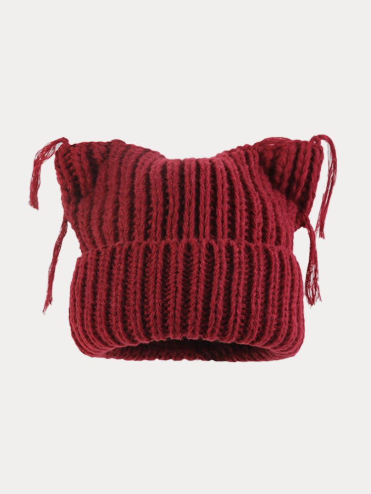 Gorro de punto único con orejas de gato