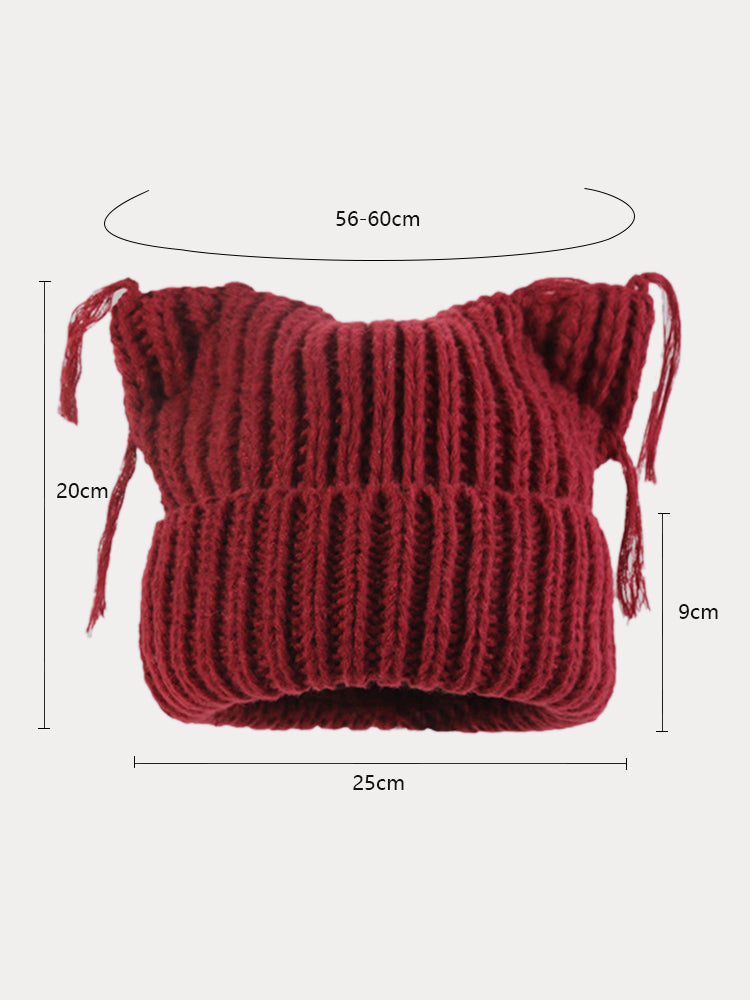 Gorro de punto único con orejas de gato