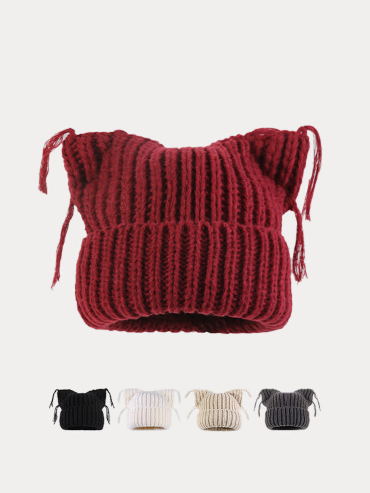 Gorro de punto único con orejas de gato