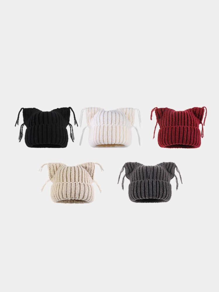 Gorro de punto único con orejas de gato
