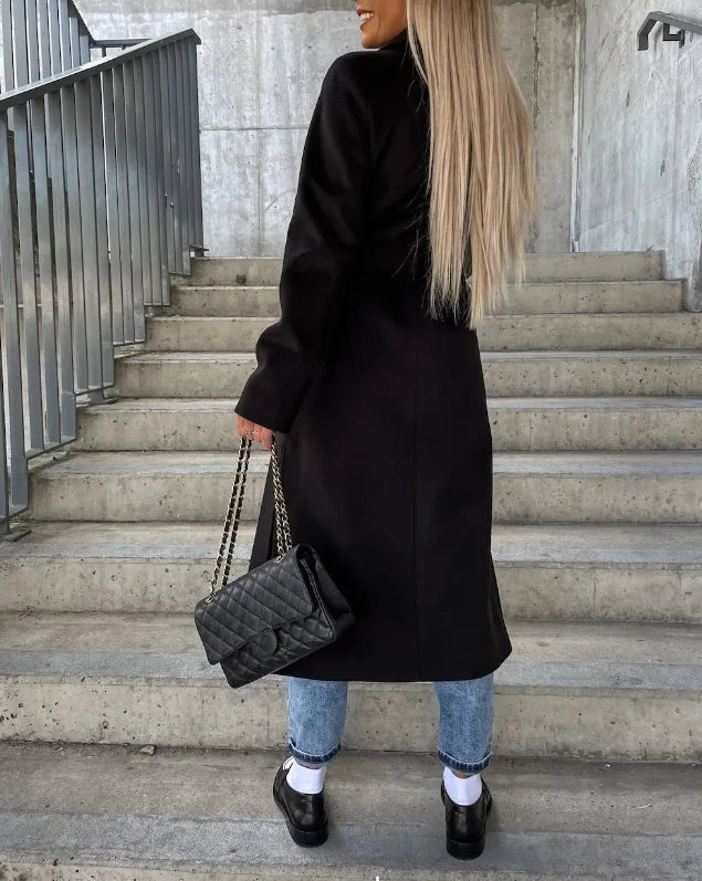 Gabardina clásica larga para mujer con mangas largas