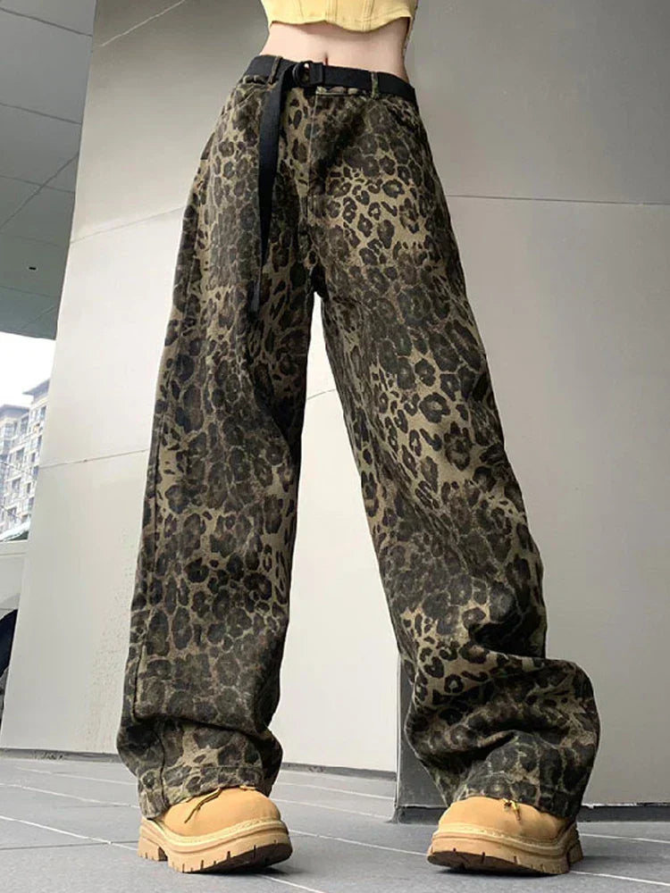Jeans con Estampado de Leopardo