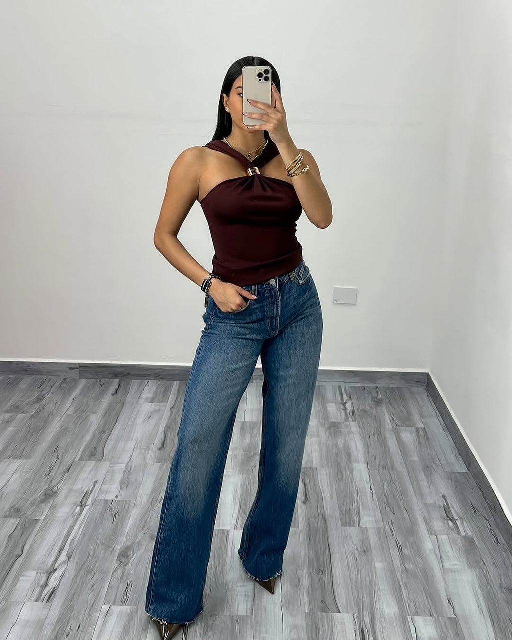 ARIA | Top halter de color mocha
