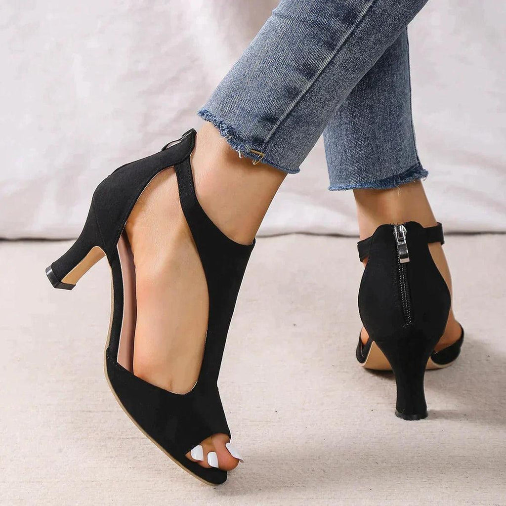 Annika | Tacones Altos para Damas con Punta Abierta y Cierre en la Parte Posterior