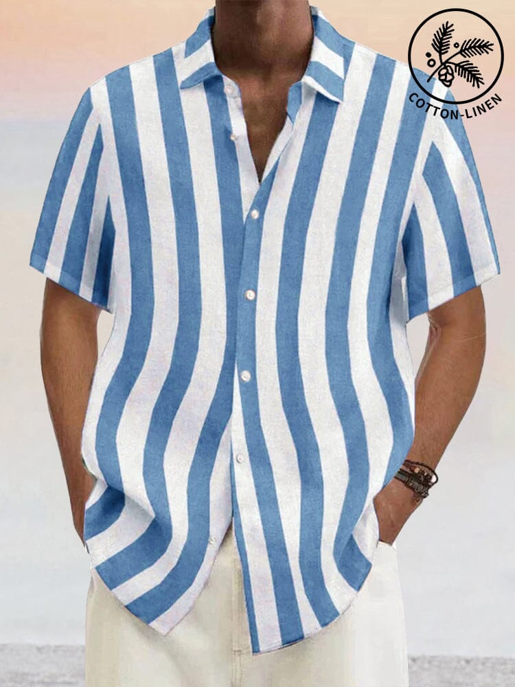 Camisa clásica de rayas de algodón y lino