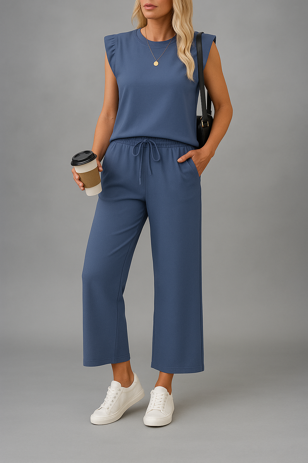 Conjunto de 2 piezas de top y pantalones anchos