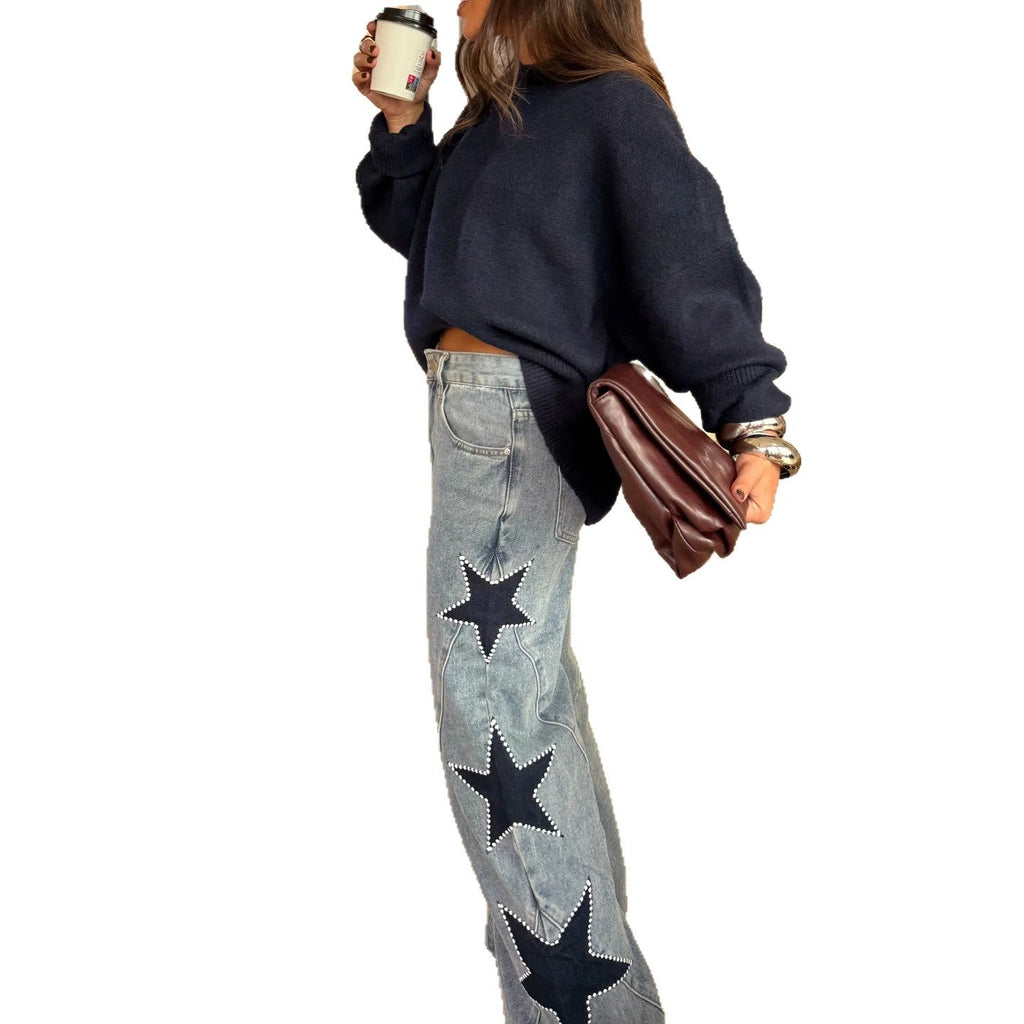 Pantalones vaqueros rectos con diseño de estrella