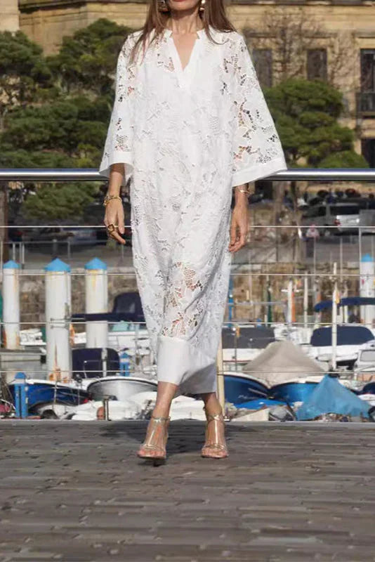 Vestido largo de encaje floral