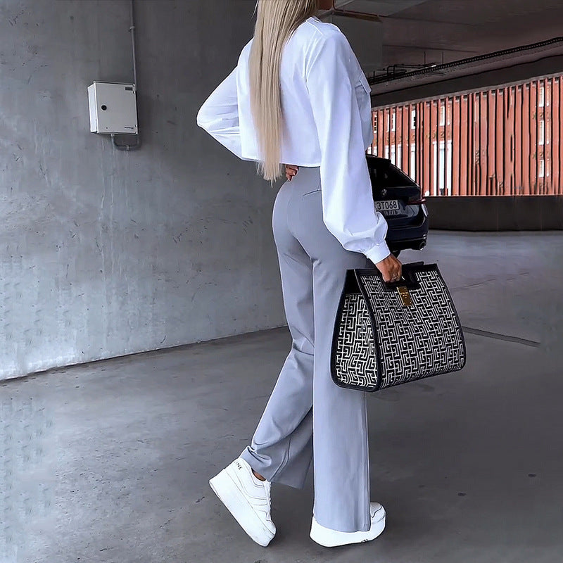 Camisa y Pantalón de traje holgado de moda para mujer(CONJUNTO)